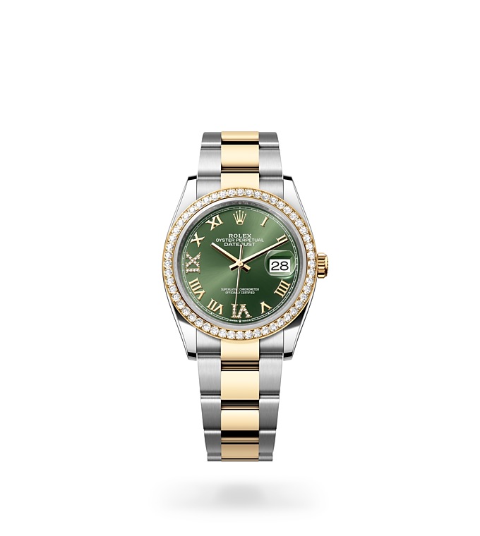 Rolex Datejust | 126283RBR | Datejust 36 | Coloured dial | Olive-Green Dial | Diamond-set bezel | Yellow Rolesor | M126283RBR-0012 | Men Watch | Rolex Official Retailer - Time Midas